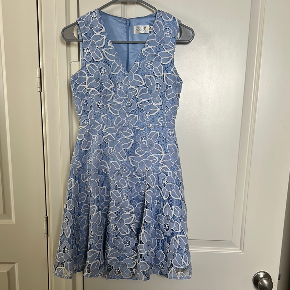 Eliza J Blue and White Floral Mini Dress